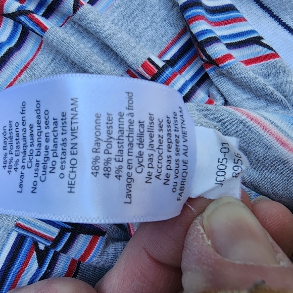 LuLaRoe XXS Irma Tunic Top Gray Red White Blue Patriotic Stripe Print - Picture 5 of 8